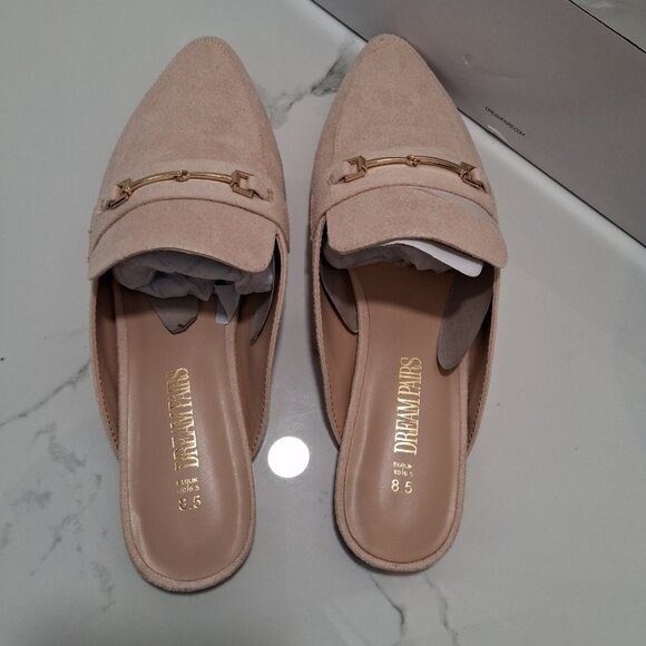 Dream Pairs Ladies Suede Pointed Toe Flat Mules Beige US 8.5 Brand New in Box - Picture 1 of 5